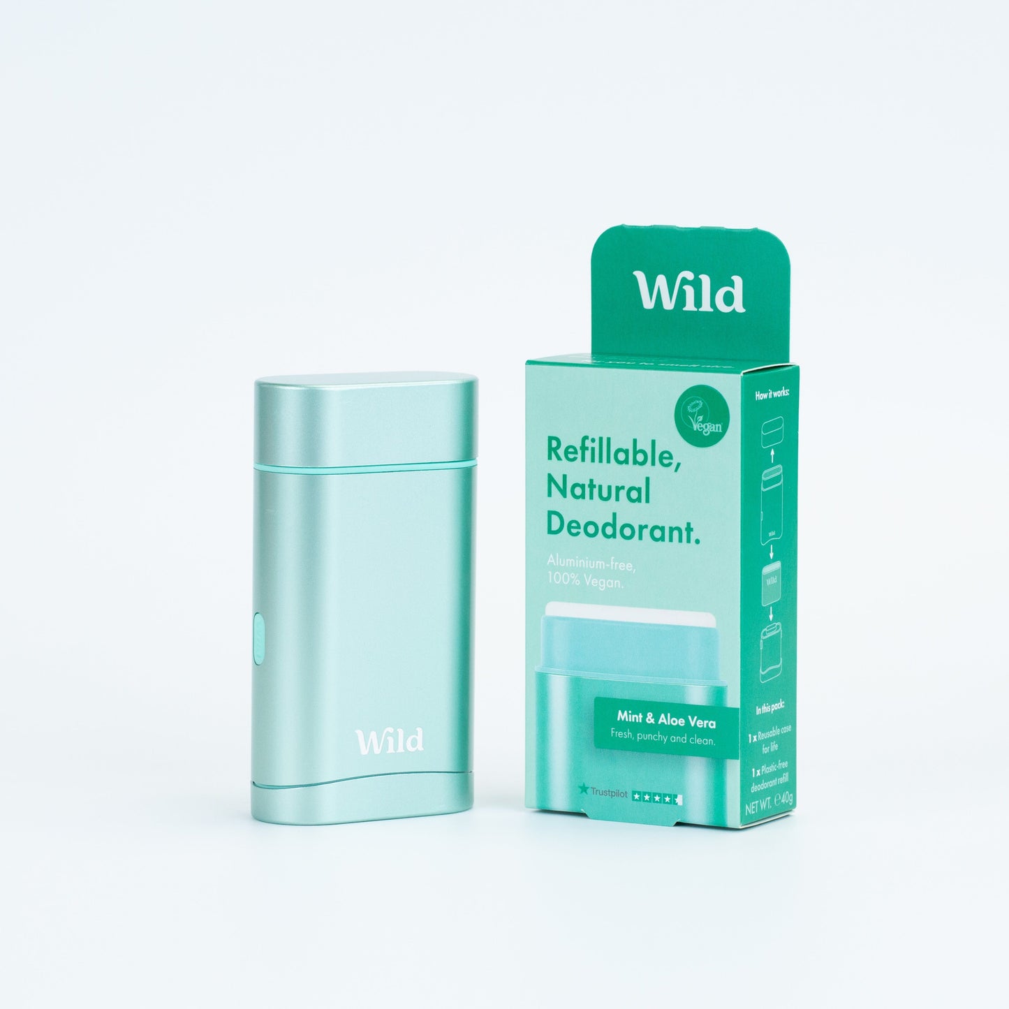 Wild Men's Aqua Case and Mint & Aloe Vera Deodorant Refill