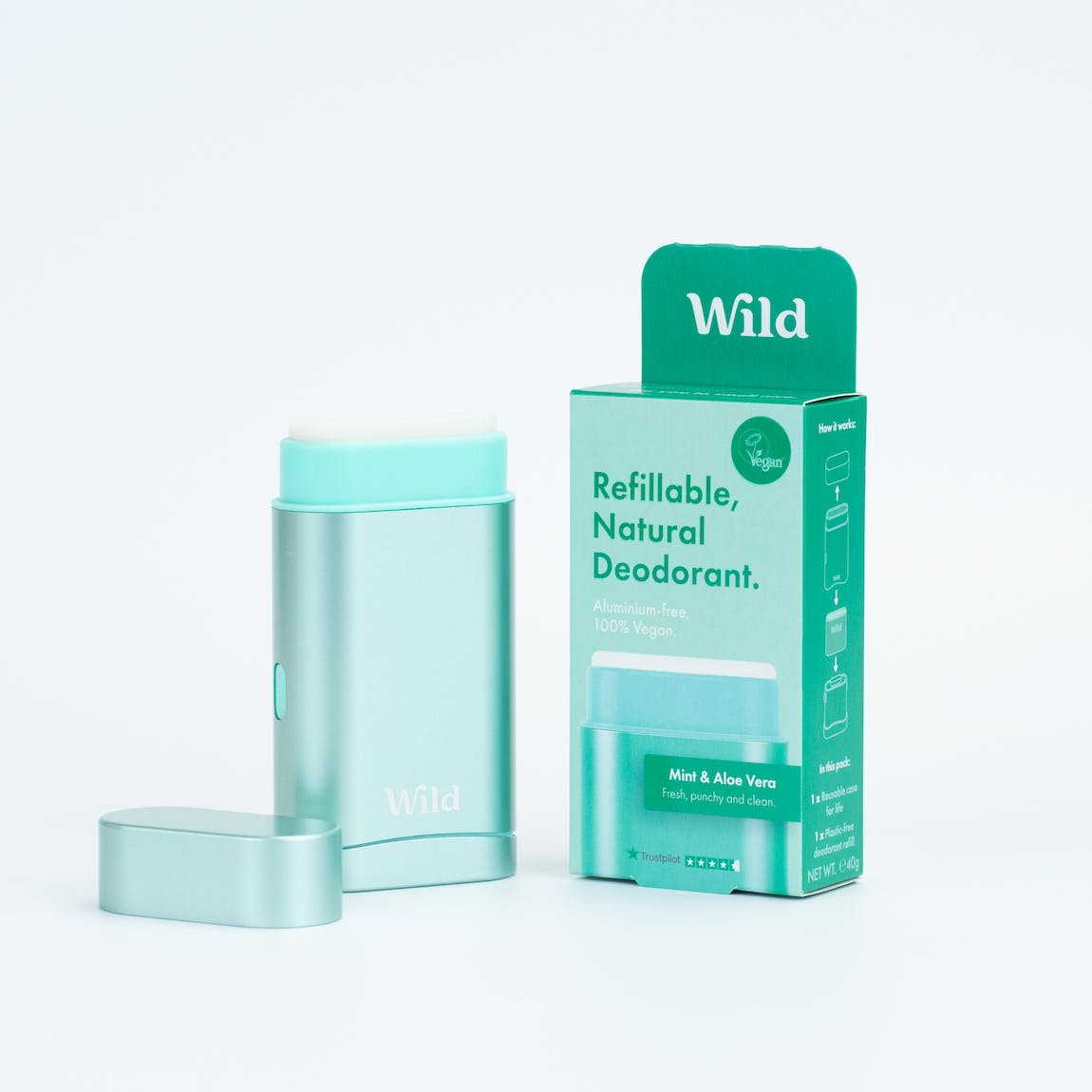 Wild Men's Aqua Case and Mint & Aloe Vera Deodorant Refill