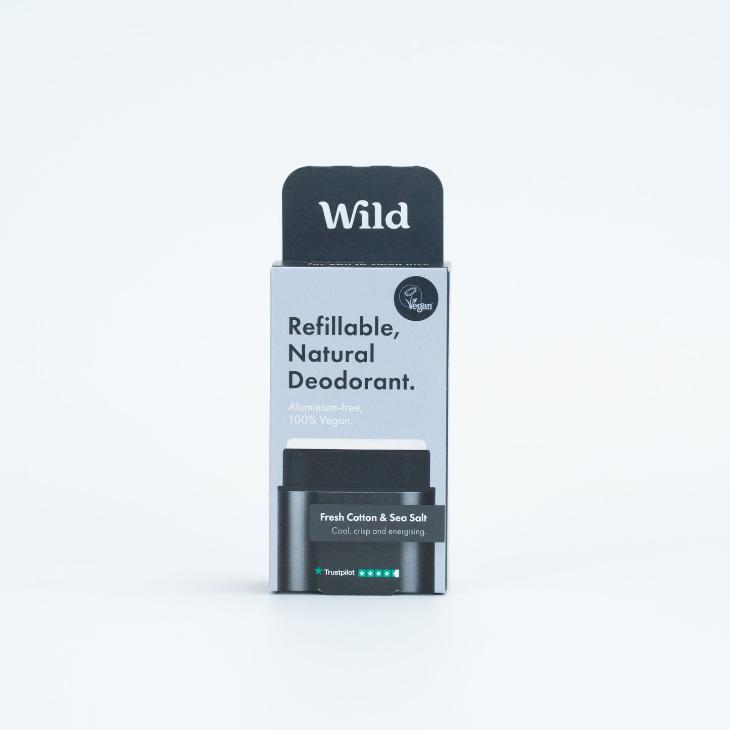 Wild Men's Black case and Fresh Cotton and Sea Salt Deodorant Refill
